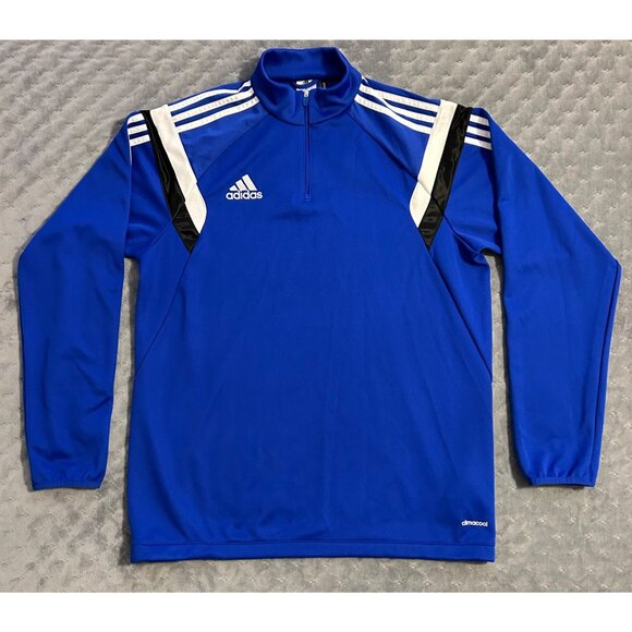 Adidas Mens Blue White Stripes ClimaCool Long Sleeve Quarter-Zip Pullover Size L - Picture 4 of 5